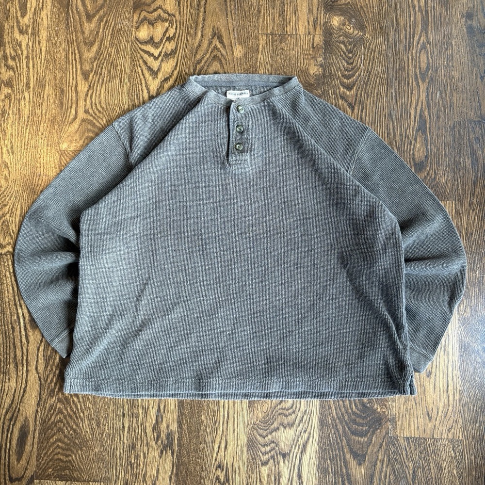 Vintage 90s High Sierra Henley Shirt Mens L Thermal Waffle Knit Fade Brown Baggy